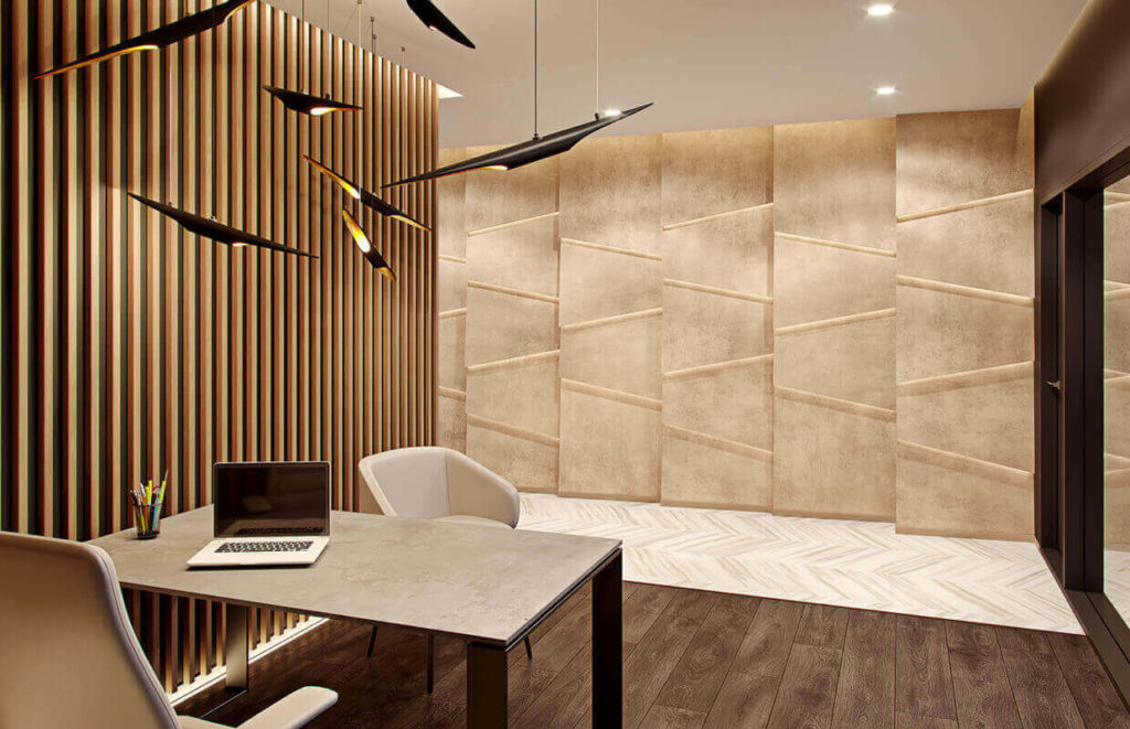 Office wallpaper installation covering a meeting room feature wall in Nairobi