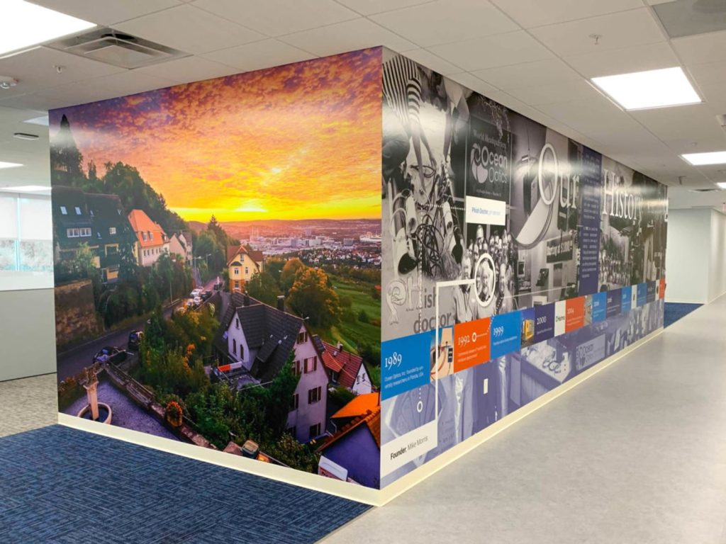 Full-colour branded wall mural inside a Nairobi office